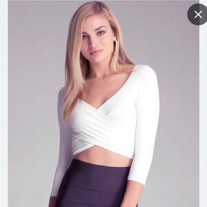 BEBE 3/4 Sleeve Wrap Crop Top